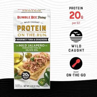 Bumble Bee Prime Protein on the Run Tuna Snack Kit, Pack of 12 - Gourmet Tuna Marinated in Olive Oil & Mild Jalapeno with Crackers and Serving Utensil - 20g of Protein Per Serving - Image 3