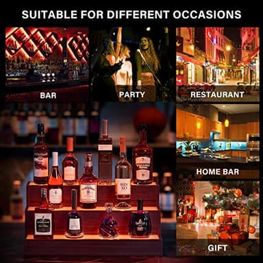 Cubehom LED Lighted Liquor Bottle Display Shelf, 24 Inch Bar Display Shelf with App & Remote Control 3 Tier for Home Bar, Party, Walnut - Image 7