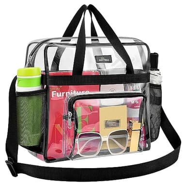MAY TREE Clear Bag for Stadium Events 12×6×12 Clear Tote Lunch Bag with Reinforced Strap for Work, Concert and Sports, Black - Image 1