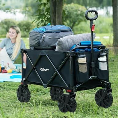 PORTAL Collapsible Folding Utility Beach Wagon Carts Heavy Duty with All Terrain Wheels for Outdoor, Camping, Garden, Shopping, Groceries, Foldable, Large Capacity, Portable, Black - Image 6
