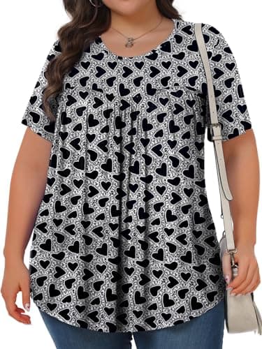 Womens Plus Size Tops Tunic Short Sleeve Crew Neck Shirts Casual Soft Blouse Black Heart 3X - Image 2