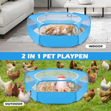 UWE Small Animal Playpen, Chicken Brooder Box with Cover Top, Portable Outdoor Exercise Pet Cage Tent, Waterproof Breathable Pet playpen Indoor for Chick Ktiien Bunny Hamster Guinea Pig, Blue - Image 4