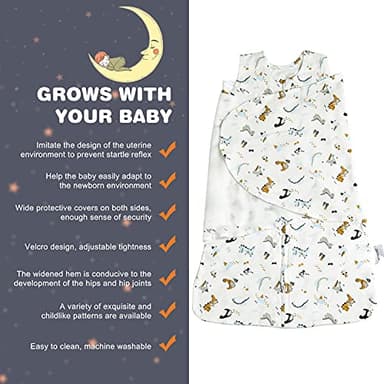 Ftikvo Swaddle-Blanket Baby Girl & Boy Swaddles Newborn Infant Transition 100% Cotton Wrap Blankets, 3-Way Adjustable Wearable Blanket, TOG 1.0 (Dinosaur, 3-6 Month) - Image 3