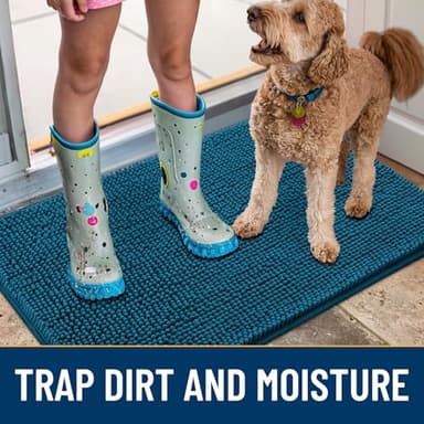 Smiry Dog Door Mat for Muddy Paws 36x24, Absorbs Moisture and Dirt Doormat, Non-Slip Washable Quick Dry Chenille Front Door Mat Indoor Entrance, Entryway Carpet for Inside Floor, Atlantic Blue - Image 3