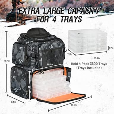 X Strike Fishing Tackle Backpack, 48L Large Fishing Bag with Rod Holders, 4 Tackle Box and Protective Rain Cover, Waterproof Tackle Storage Bag for Fishing, Camping, Hiking, Hunting. - Image 3