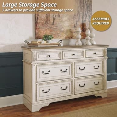 Signature Design by Ashley Realyn | French Country 7-Drawer Two-Tone Dresser – Fully Assembled, Decorative Corbels, Chipped White with Distressed Wood Top - Image 4