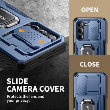 TONGATE for Z Fold 6 Case with Ring Stand, Built-in S Pen Holder & Glass Screen Protector Shockproof Rugged Z6 Phone Case with Slide Camera Cover & Belt Clip for Samsung Galaxy Z Fold 6 2024, Blue - Image 9