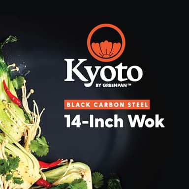 GreenPan Carbon Steel Wok 14”, Flat Bottom, Durable Stir-Fry Pan, Pre-Seasoned Ready to Use, High Heat Retention, Induction, Ash Wood Handle, Kyoto, Black - Image 9