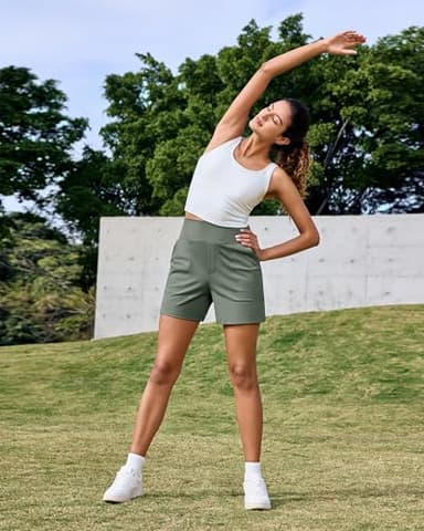 G4Free Women's Running Shorts Wide Leg Yoga Shorts with Pockets Summer Casual Shorts Dressy Trouser Shorts Walking Active Gym Golf Shorts (Grey Sage,XXL,5") - Image 4