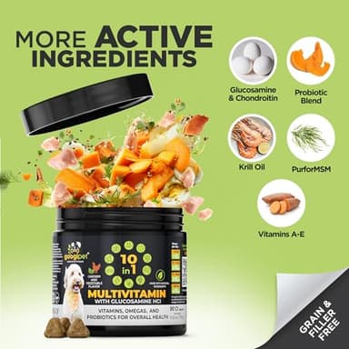Googipet Premium 10 in 1 Dog Vitamins Multivitamin Chewable with Probiotics for Gut Health, Dog Vitamins and Supplements w/Vitamin C & Glucosamine for Joint Support (Chicken & Vegetable Flavor) - Image 4