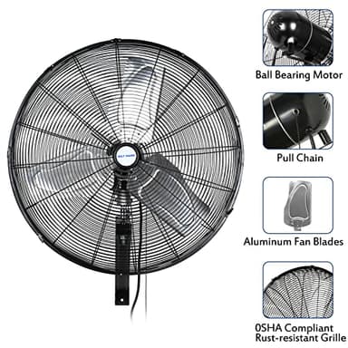 BILT HARD 6500 CFM 24in. High Velocity Industrial Wall Mounted Fan, 3-Speed Oscillating Heavy Duty Air Circulator for Commercial Use, Garage, Warehouse, Factory and Jobsite - UL Listed - Image 3