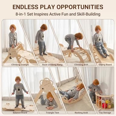 COSYLAND Pikler Triangle Set - 8 in 1 Large Montessori Climbing Toys for Indoor - Wooden Foldable Jungle Gym for Toddler & Baby, CPC/SOR/CE Certified Enjoys Unique Patented Design, Natural - Image 2