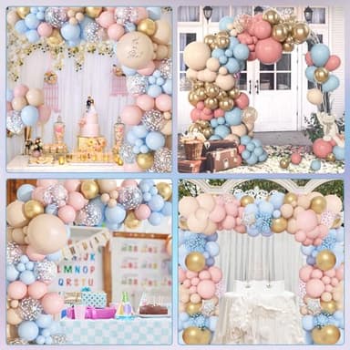 Amandir 153pcs Pink Blue Balloon Garland Arch Kit, Different Sizes 18 12 10 5 inch Dusty Pink Blue Nude Latex Metallic Confetti Gold Balloons for Gender Reveal Neutral Bear Baby Shower Decorations - Image 6