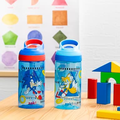 Zak Designs Sonic the Hedgehog Atlantic Kids Water Bottle For School or Travel, 16oz Durable Plastic Water Bottle With Straw, Handle, and Leak-Proof Spout Cover, 2-Pack (Sonic, Knuckles, Tails, Amy) - Image 3