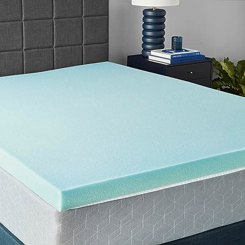 Amazon Basics Cooling Gel-Infused Memory Foam Mattress Topper, CertiPUR-US Certified, 3 inches, Queen, Blue - Image 1