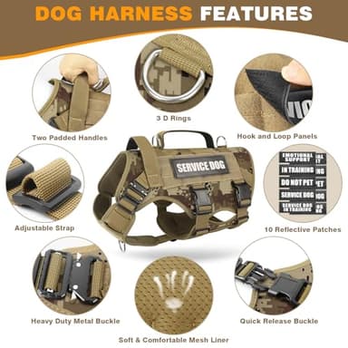 WINSEE Service Dog Vest Harness for Large Dog, Tactical Working MOLLE Vest with 10 Pet Patches, No Pull Heavy Duty Harness for Training Walking - Image 3