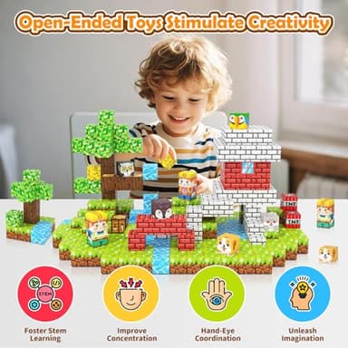 Magnetic Blocks with Forest Animals Toys, Build Mine Magnet World Set, Magnetic Tiles Building for Boys & Girls Age 4-8 5-7, STEM Montessori Sensory Toys for Toddlers Kids Gifts for 3+ Years Old - Image 6