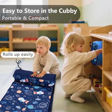 Primlect Toddler Nap Mat with Removable Pillow and Fleece Blanket, Extra Large 55''x35'' Sleeping Bag, Washable, Light, Easy to Roll up, Perfect for Daycare, Preschool, Kindergarten, Travel - Image 2