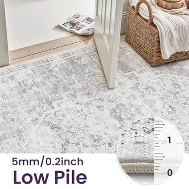 DEXI Area Rugs for Living Room, 4x6 Washable Low Pile Vintage Traditional Rug for Bedroom, Non Slip Indoor Carpet for Dining Office Nursery, White Grey - Image 9