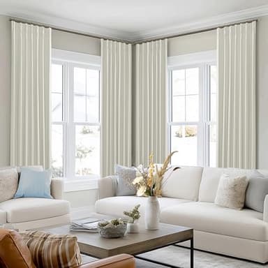 SHINELAND 102 Inch Long Curtains,Blackout Linen Pinch Pleated Ivory Cream Black Out Thermal Drapes for Living Room - Image 8