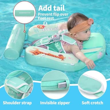 Mambobaby Float with Canopy and Tail New Upgraded Non-Inflatable Baby Pool Float Mambo Float Swim Trainer Solid Infant Swim Float Adjustable Pearl Foam Baby Swim Ring - Image 5