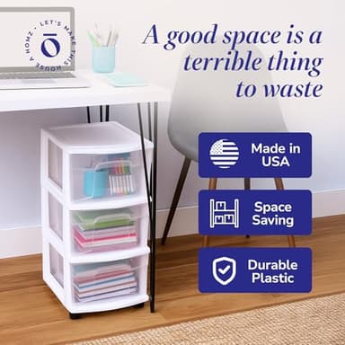 HOMZ Drawer Tower, 3-Tier Clear Plastic Storage Organizer Cart, White Frame - Heavy-Duty Organizing Drawers for Home, Bedroom, and Closet Organization - Image 7