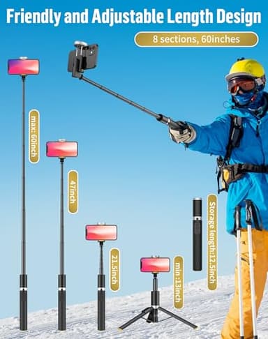 POVODO Phone Tripod Selfie Stick:Phone Stand for Recording,Bluetooth Selfie Stick for iPhone Compatible with Android(Samsung Galaxy s24 Ultra) is Content Creator 's Travel Essentials Tool - Image 2