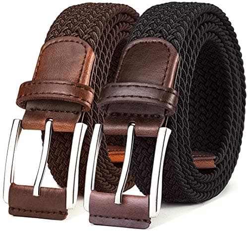 BULLIANT Belt for Men 2Pack,Mens Gift Stretch Braided Web Belt Elastic for Casual Golf Jeans,1 3/8"(Black/Deep Brown,52"-56" Waist Adjustable) - Image 1