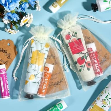 AZEN 60 Sets Bulk Gifts, Hand Cream and Lip Balm Bulk Set with Organza Bag Thank You Card, Baby Shower Wedding Gifts for Guests, Bridal Wedding Favors for Guests,Thank You Gifts for Women - Image 3