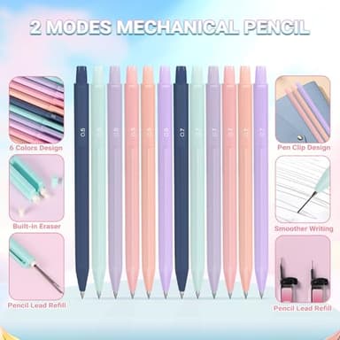 60 Pcs Aesthetic School Supplies with Large Capacity Pencil Case, 5 Quick Dry Black Ink Gel Pens, 12 Color Pastel Highlighters, 6 Mechanical Pencil Set 0.5 & 0.7 mm, 7 Multi-Color Index Sticker-Blue - Image 5