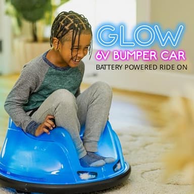 Flybar 6V Blue Glow Bumper Car for Kids – LED Ride-On Toy with 360° Spin, Rechargeable Battery, and Soft Rubber Bumpers – Safe Indoor Fun for Toddlers Ages 1.5+, Up to 66 lbs - Image 2