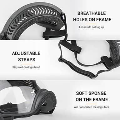 PETLESO Clear Dog Goggles for Medium to Large Breed, UV Protection Windproof Snowproof Dog Sunglasses All-Weather Eye Shield, Wide Vision & Soft Frame, Adjustable Straps, Clear - Image 3