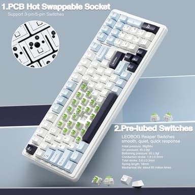 AULA F99 Wireless Mechanical Keyboard, Hot Swappable Custom Keyboard,Pre-lubed Linear Switches,Gasket Structure,RGB Backlit Gaming Keyboard (Blue&White) - Image 5