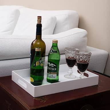 MUKEEN Glossy White Sturdy Acrylic Serving Tray with Handles 10x15x2H Inches -Spill Proof- Decorative Trays Countertop Organizer for Ottoman Coffee Table Nightstand, sidetable, Breakfast, Tea, Food - Image 8