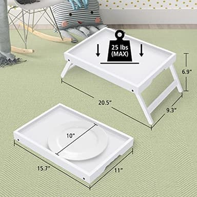 Artmeer Bed Tray Table with Folding Legs,Bamboo Breakfast in Bed for TV Table, Laptop Computer Tray,Eating,Snack Tray (White) - Image 4