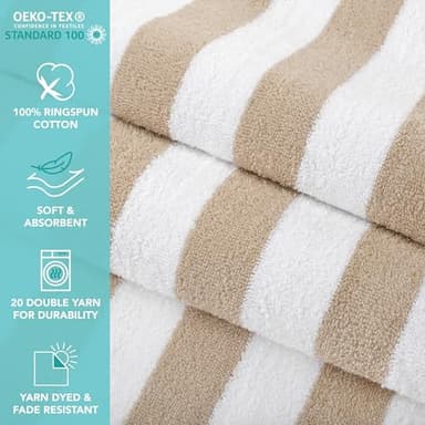 Arkwright California Cabana Stripe Beach Towel - Pack of 4, Large Soft Quick Dry Cotton Terry Towels Set for Pool, Swim, and Hot Tub, Oversized 30 x 70 in, Multiple - Image 2