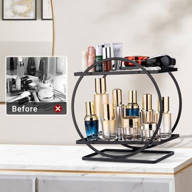 Tonswachic Perfume Organizer for Dresser, 2 Tier Skincare Organizers Makeup Storage, Metal Bathroom Counter Organizer for Make Up Vanity Shelf Perfume Holder Display Tray - Black - Image 6