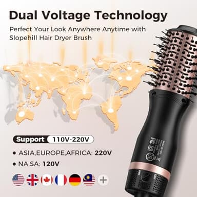 slopehill Mini Dual Voltage Hair Dryer Brush,1000 Watts Travel Hot Air Brush with European Plug, Ionic One Step Hair Dryer and Styler for Women for Home & Salon, Oval Barrel 2 Heat & 2 Speed Settings - Image 3