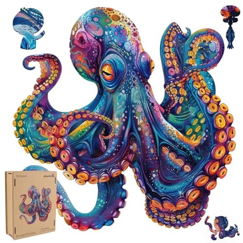 Qiuenisray Wooden Puzzles for Adults, Octopus Ocean Jigsaw Puzzles 200 Pieces Unique Animal Adult Puzzles, Irregular Wood Puzzles Creative Gift for Adults and Kids Family Game (11.2x11.2 in) - Image 1