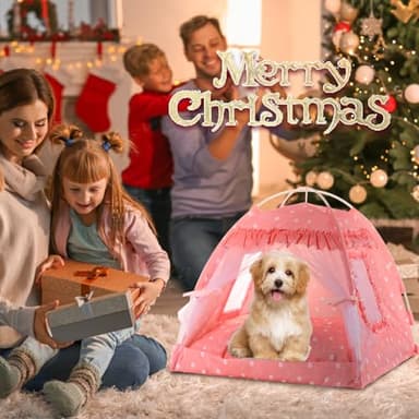SEIMMIE Cat Princess Bed Tent House - Kitty Cute Tent Indoor,Small Dog House Indoor/Outdoor Cave Nest Bed Small Dog Tent for Cat,Puppy Tent (15.7"x15.7"x14.5"/Pink) - Image 5