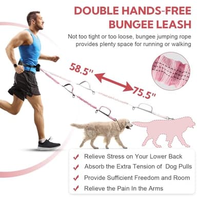 Yicostar Hands Free Dog Leash, Adjustable Waist Belt with Double Padded Handles No Pull,Pink - Image 4