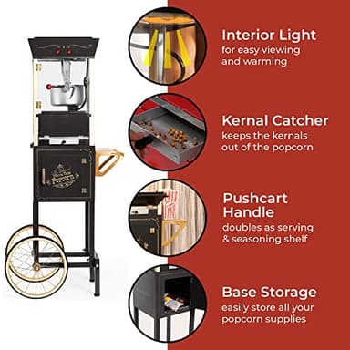 Nostalgia Popcorn Maker Machine - Professional Cart With 8 Oz Kettle Makes Up to 32 Cups - Vintage Popcorn Machine Movie Theater Style - Black - Image 3