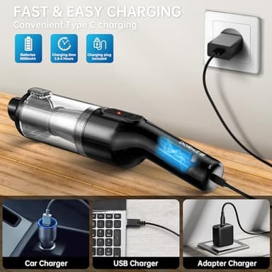 Handheld Vacuum Cordless, Car Vacuum with 16000Pa Powerful Suction, Lightweight at 1.3 lbs, Type-C Charge, Multiple Accessories, Rechargeable Vacuum Cleaners for Home Office Car Pet - Image 6