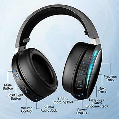 KOFIRE UG-06 Wireless Gaming Headset, 2.4GHz Bluetooth Gaming Headphones with Noise Cancelling Microphone for PS5, PS4, PC, Switch, Mac, RGB Light, Blackwhite - Image 6