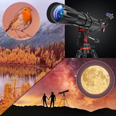 Telescope,Telescope for Adults High Powered, 90mm Aperture 900mm Professional Refractor Telescopes for Kids & Beginners, Magnification 450X,for Planet Observation with Stainless Tripod & Phone Adapter - Image 7