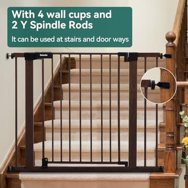 BABELIO 29-40" Metal Baby Gate with Black Wood Pattern, Auto Close Dog Door for The House、Stairs and Doorways, Pressure Mounted Pet Barrier, with Wall Protectors and Extenders - Image 4