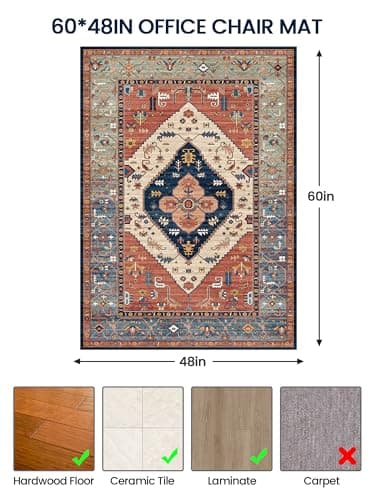 PROHALO Office Chair Mat for Hardwood Floor, 48"x60" Desk Chair Mat for Rolling Chairs, Non Slip Computer Chair Mat, Office Rug Mat for Office Home Hard Floor, Under Desk Mat for Gaming Chair-Red - Image 3