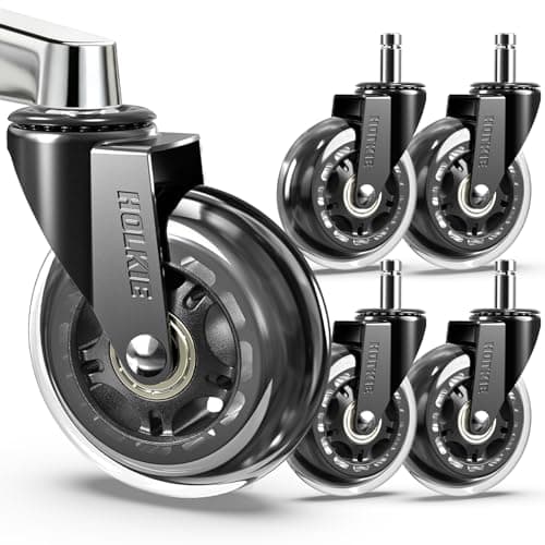 HOLKIE Office Chair Wheels Roller Blade Caster Rubber Replacement for Office 11x22mm Transparent 3 Inch, Desk Rolling Set of 5 for Hardwood Floors Gaming Chair Wheels Smooth & Silence Gliding - Image 1