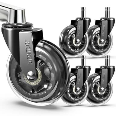 HOLKIE Office Chair Wheels Roller Blade Caster Rubber Replacement for Office 11x22mm Transparent 3 Inch, Desk Rolling Set of 5 for Hardwood Floors Gaming Chair Wheels Smooth & Silence Gliding - Image 1