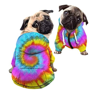 Howilath Dog Hoodie for Small to Large Dogs, Cats, Tie-dye Blue Pink Yellow Spiral Rainbow Spring Autumn Puppy Outfits Dog Cats Clothing - S - Image 1